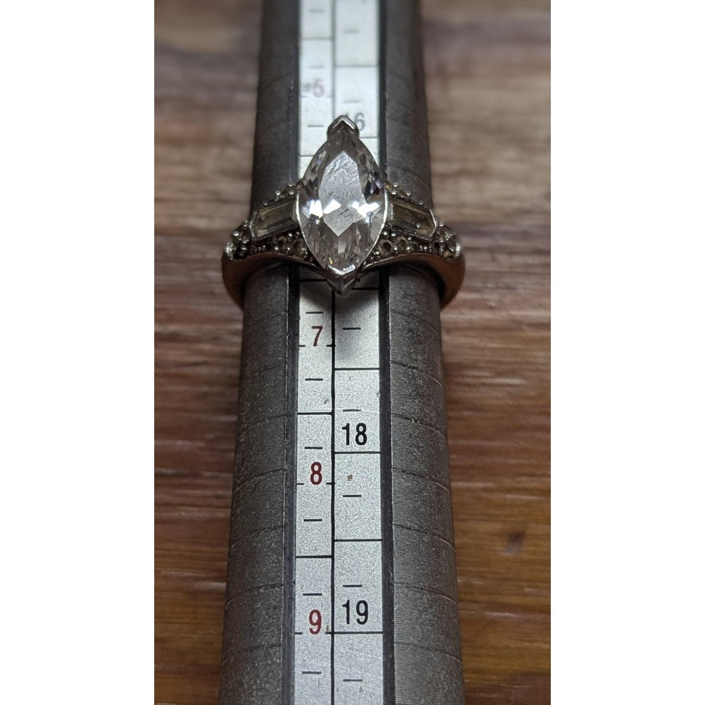 Suzy Levian Marquise Cut CZ Ring Sterling Silver Baguette Accents Size 7