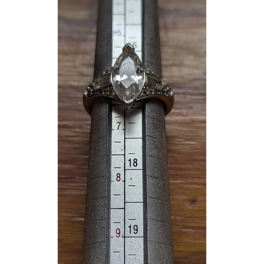 Suzy Levian Marquise Cut CZ Ring Sterling Silver Baguette Accents Size 7