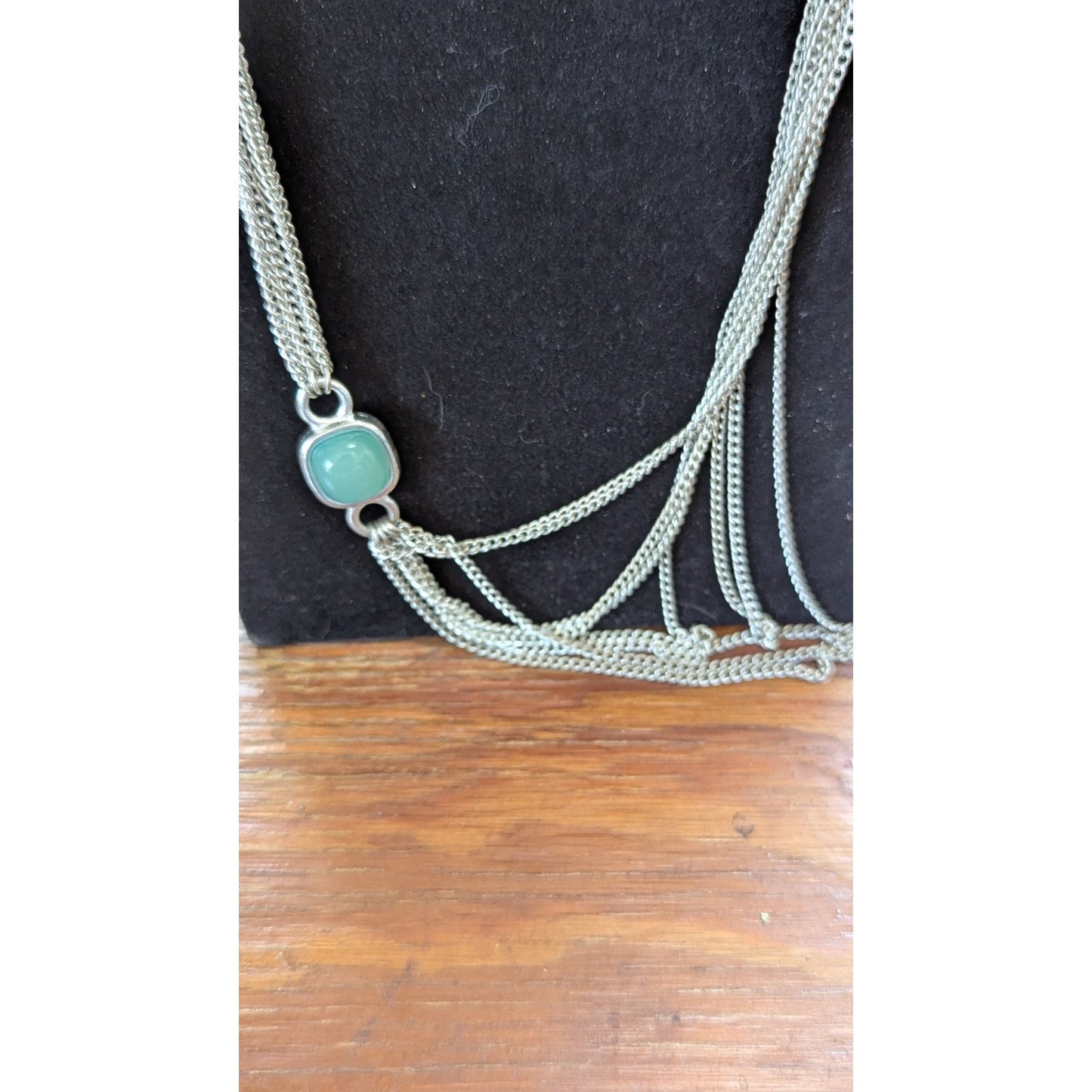 White House Black Market WHBM Multi Strand Green Cabochon Station Necklace 40 In