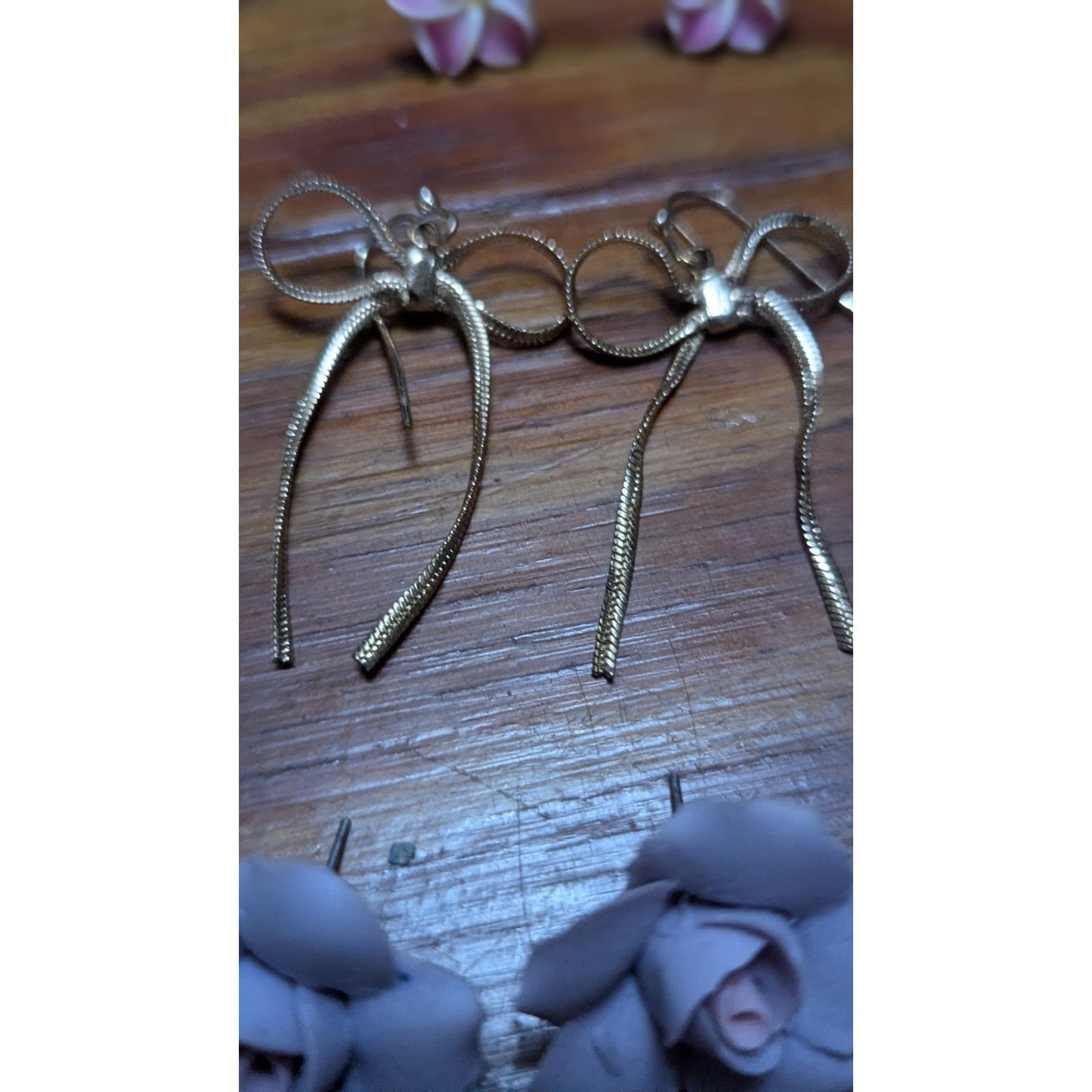 Vintage Earring Lot 3 Pairs Plumeria Bow Fringe Porcelain Rose Estate