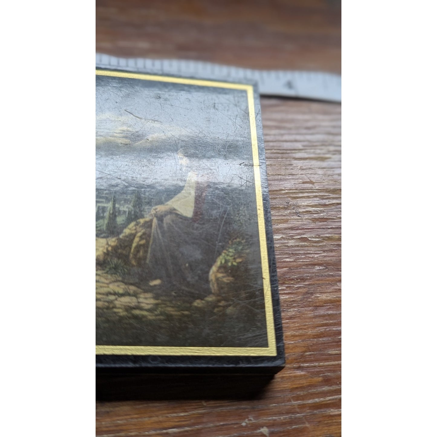 Vintage Wood Plaque Jesus Praying in Garden of Gethsemane Religious Wall Art