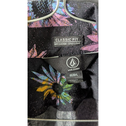 Volcom Mens Shirt Size L Black Floral Print Short Sleeve Button Up Classic Fit