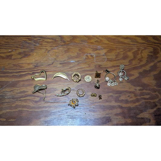 Vintage Gold Tone Jewelry Lot Brooches Pins Coin Earrings Bundle