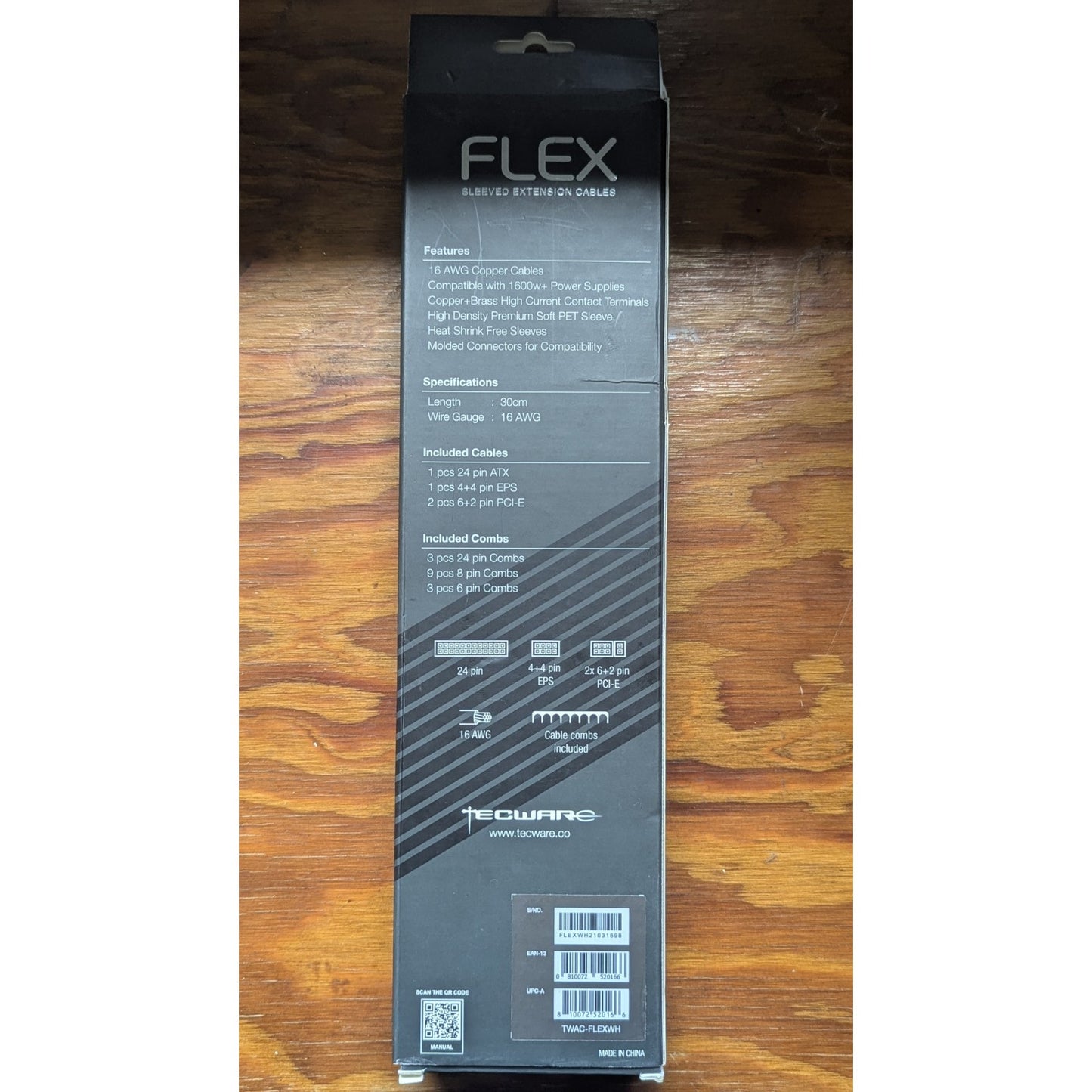 Tecware FLEX Sleeved PSU Extension Cable Kit White 24 Pin 4+4 EPS 6+2 PCIe New