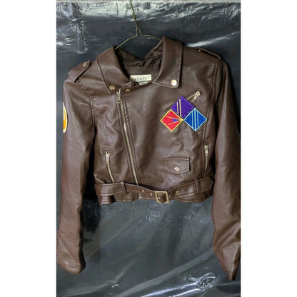 ASHLEY by 26 Intl Women's Size Medium Brown Faux Leather Moto Jacket Star Wars
