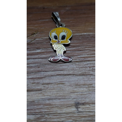 Vintage Tweety Bird Pendant Sterling Silver 925 Enamel Charm