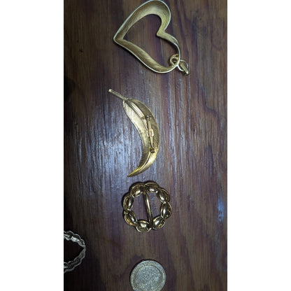 Vintage Gold Tone Jewelry Lot Brooches Pins Coin Earrings Bundle