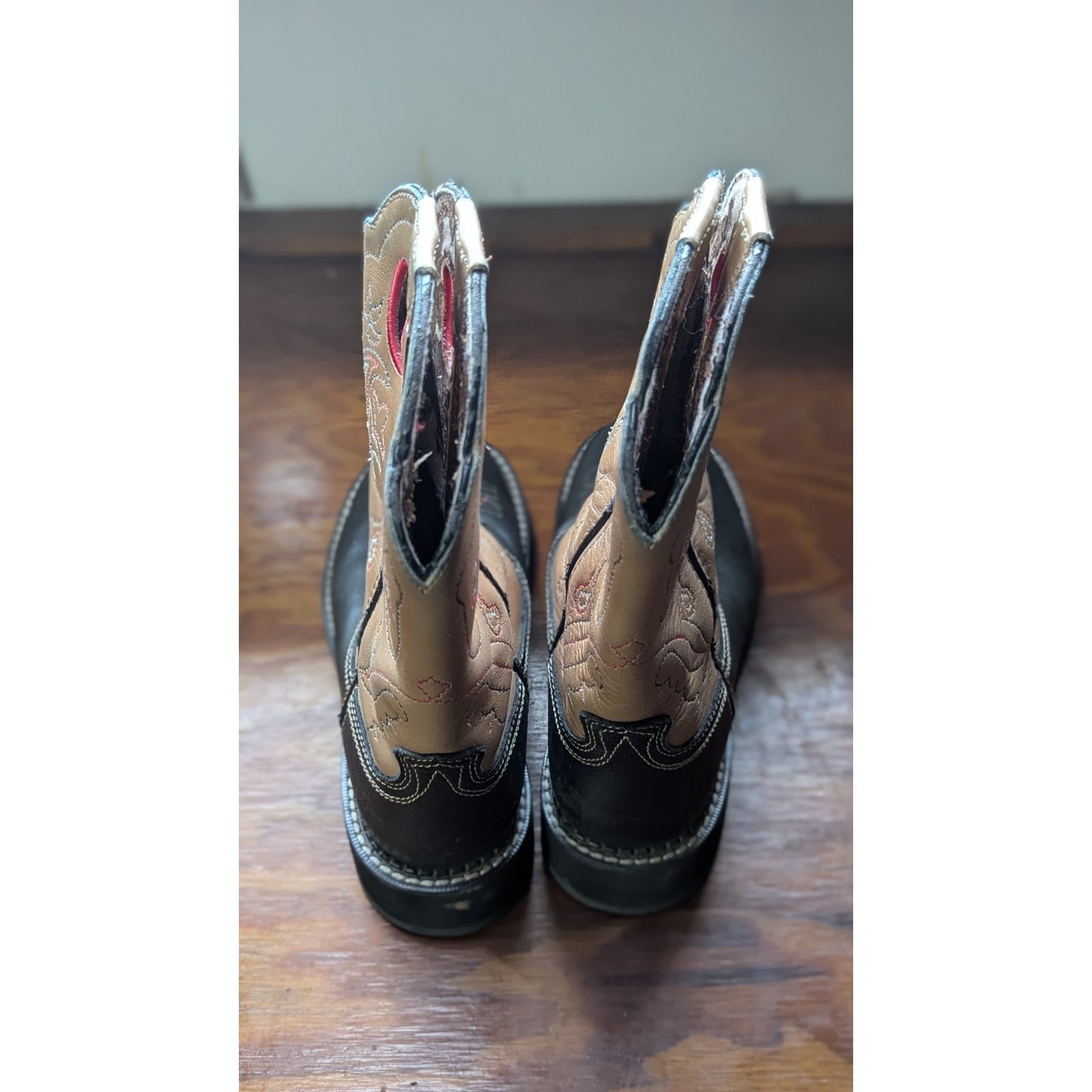 Ariat Womens 7.5 B Leather Western Cowboy Boots Black Tan Style 16745