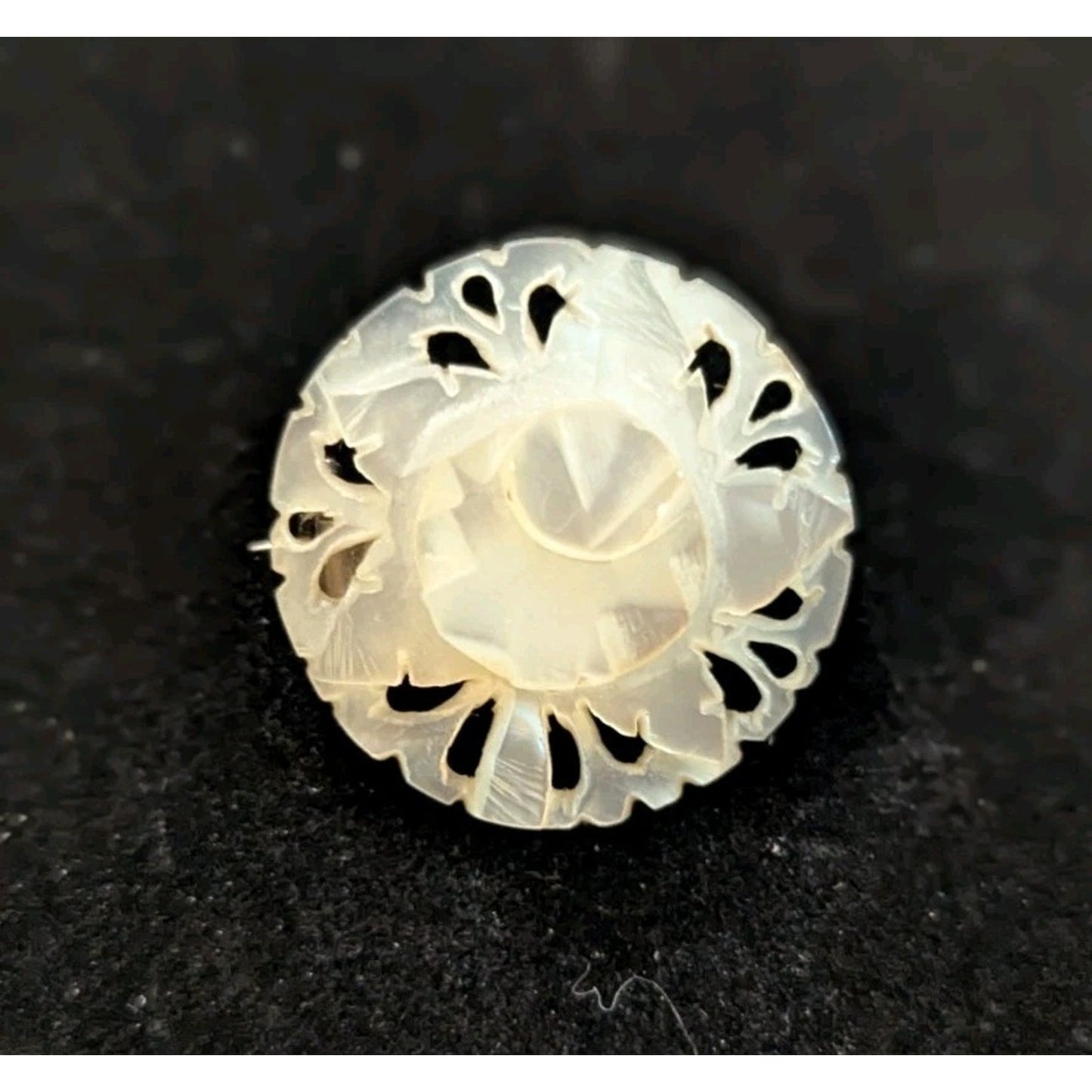 Vintage Mother of Pearl Pierced Reticulated Round Brooch Pin Marked Hallmark