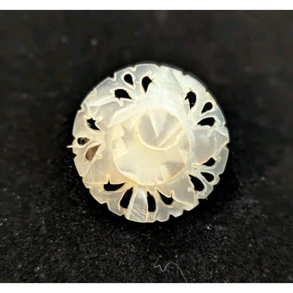 Vintage Mother of Pearl Pierced Reticulated Round Brooch Pin Marked Hallmark