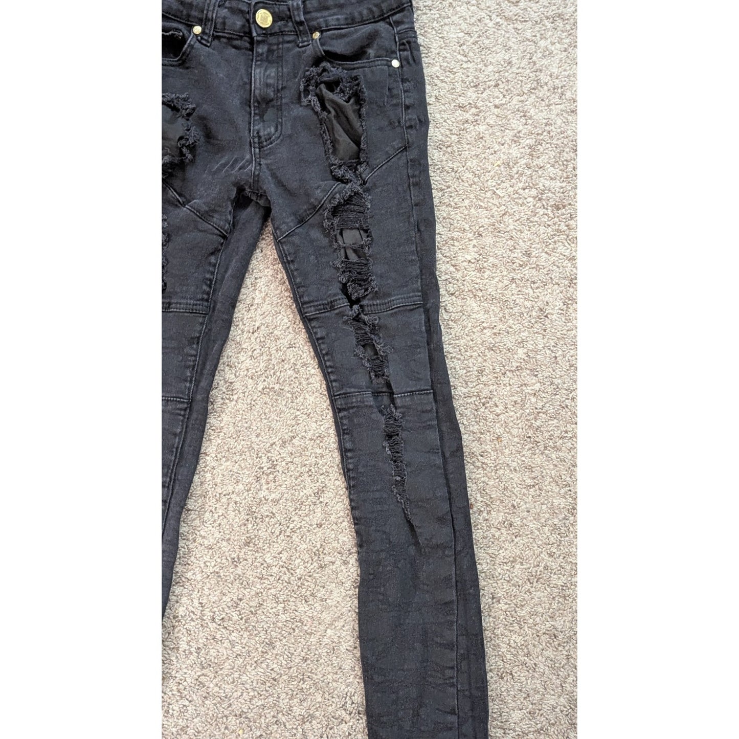 Argonaut Nation Men's Black Distressed Skinny Jeans Ripped Moto Style 30x32