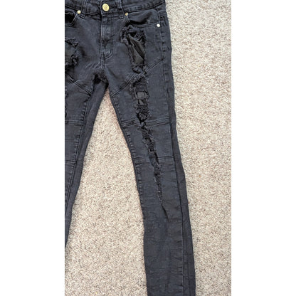 Argonaut Nation Men's Black Distressed Skinny Jeans Ripped Moto Style 30x32