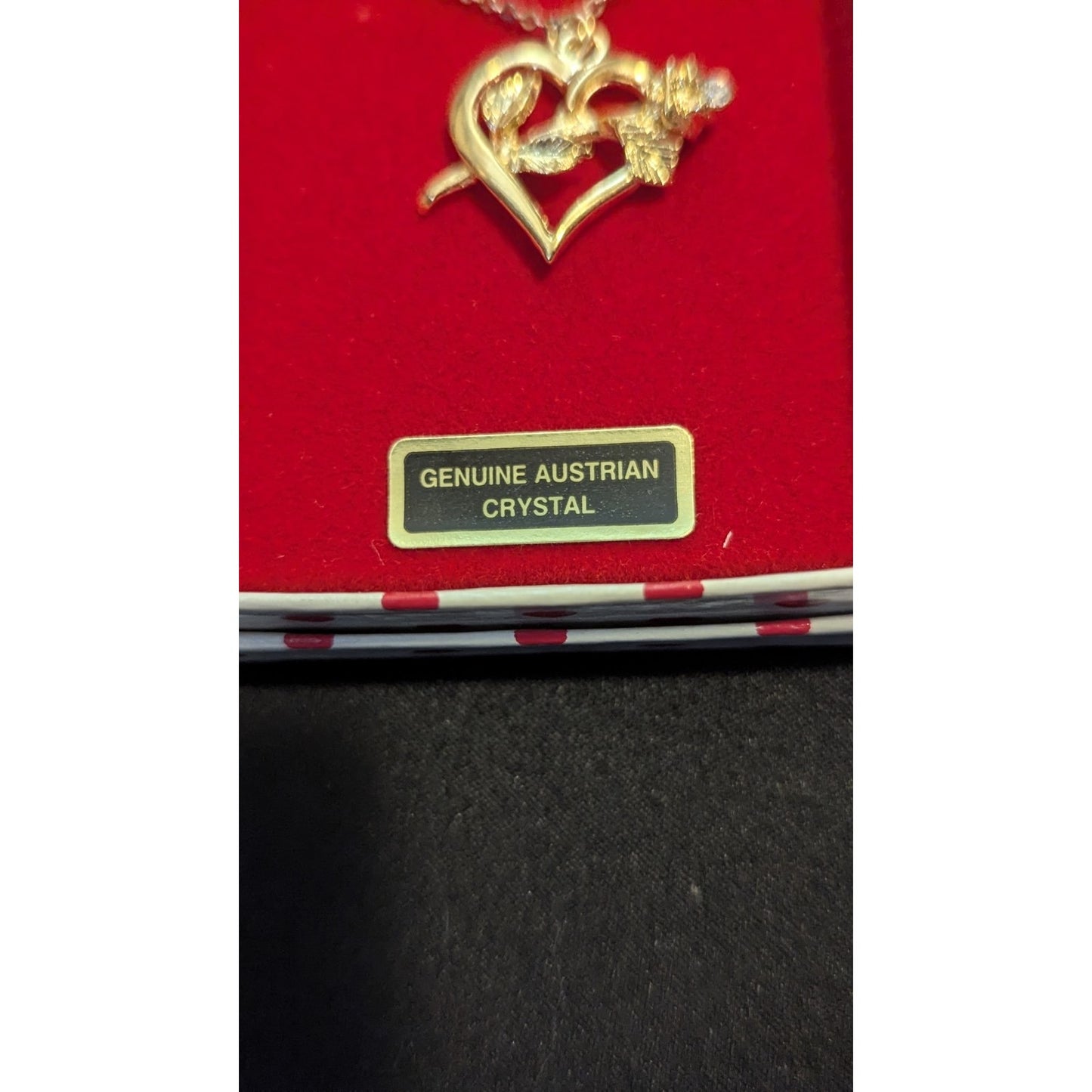 Vintage Gold Tone Heart Rose Necklace Genuine Austrian Crystal Boxed