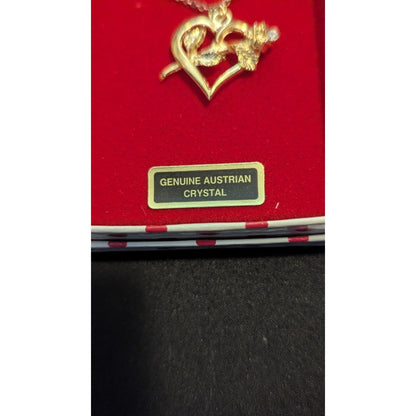 Vintage Gold Tone Heart Rose Necklace Genuine Austrian Crystal Boxed
