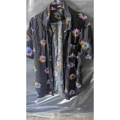 Volcom Mens Shirt Size L Black Floral Print Short Sleeve Button Up Classic Fit