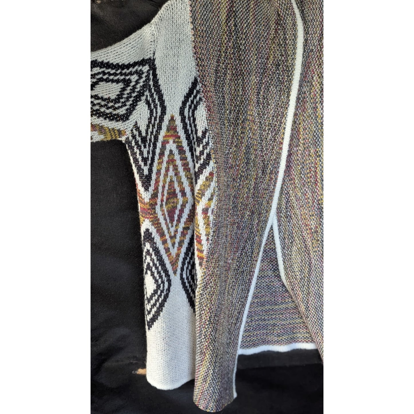 Woven Heart Womens M Open Front Cardigan Aztec Diamond Knit Sweater Ivory Multi