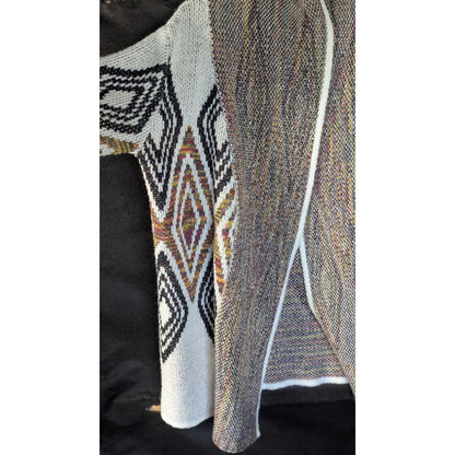 Woven Heart Womens M Open Front Cardigan Aztec Diamond Knit Sweater Ivory Multi