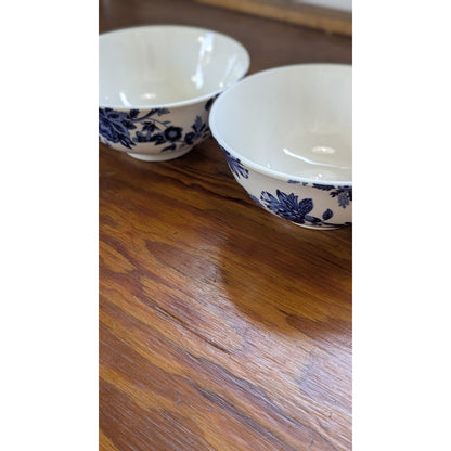 Royal Norfolk Blue White Floral Porcelain Bowl Set of 2 Sizes 4 6in