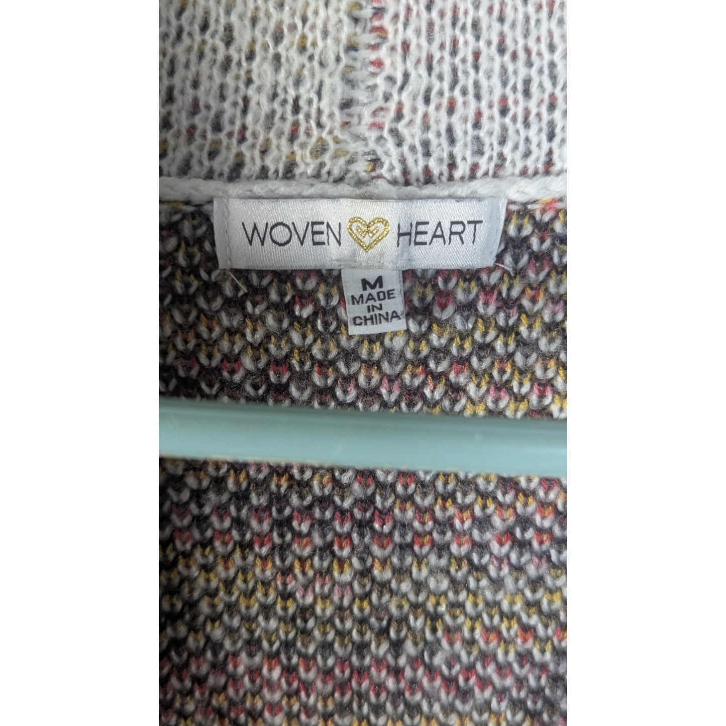 Woven Heart Womens M Open Front Cardigan Aztec Diamond Knit Sweater Ivory Multi