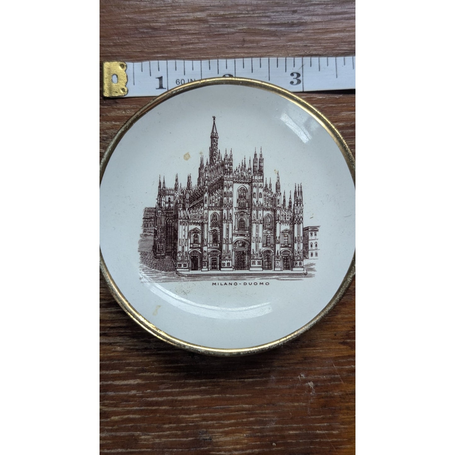 Vintage Milano Duomo Cathedral Mini Plate Societa Ceramica Italiana Gold Rim
