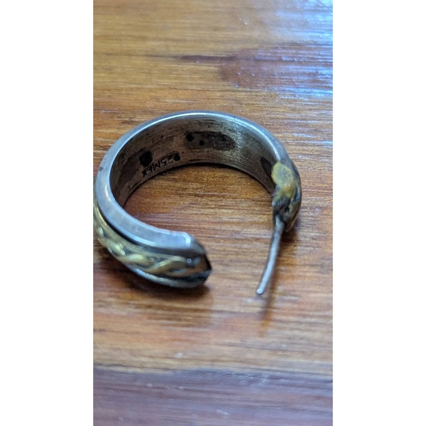 Vintage Single Sterling 925 Mexico Hoop Earring 10k Gold Trim 6g