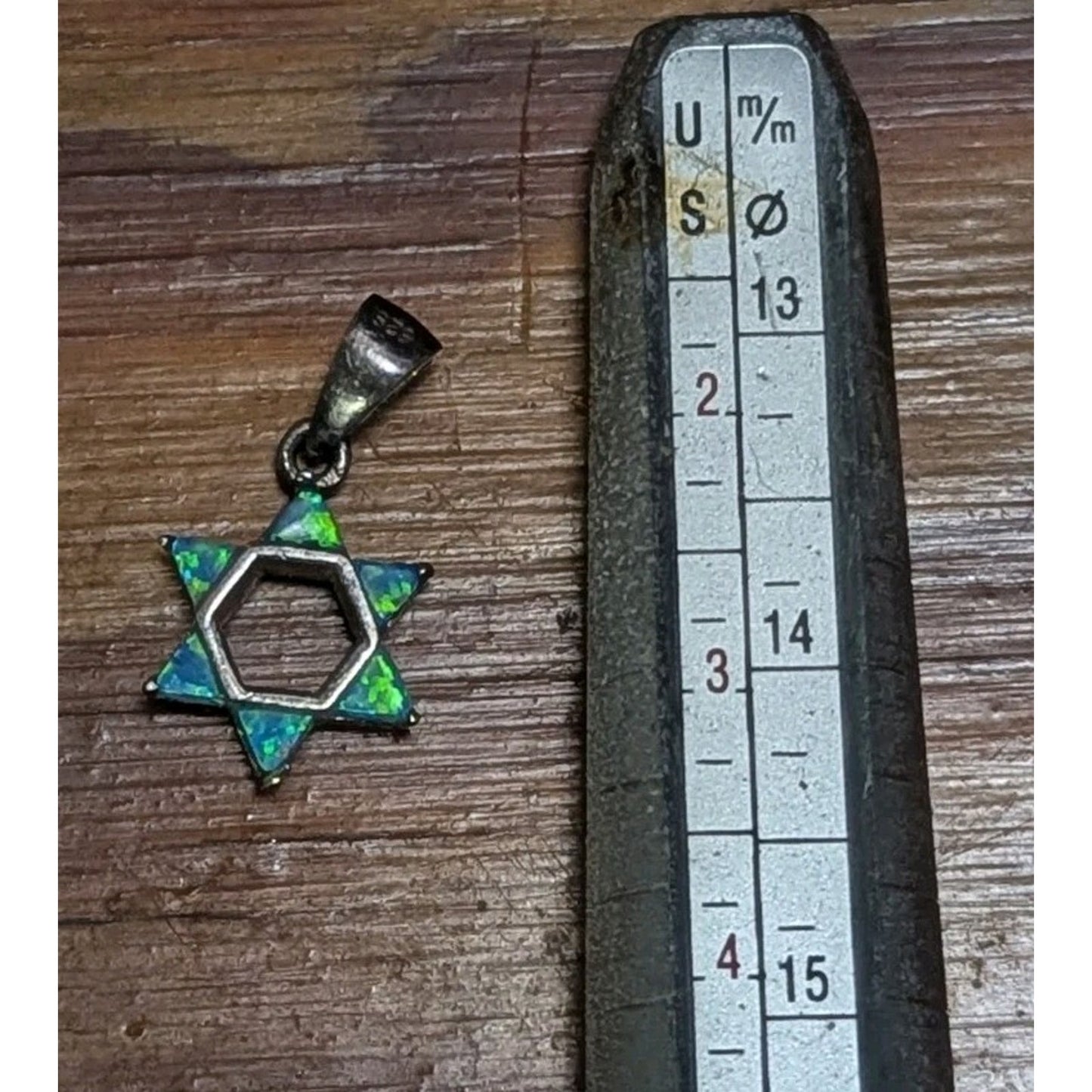 Sterling Silver 925 Blue Green Opal Star of David Pendant Charm