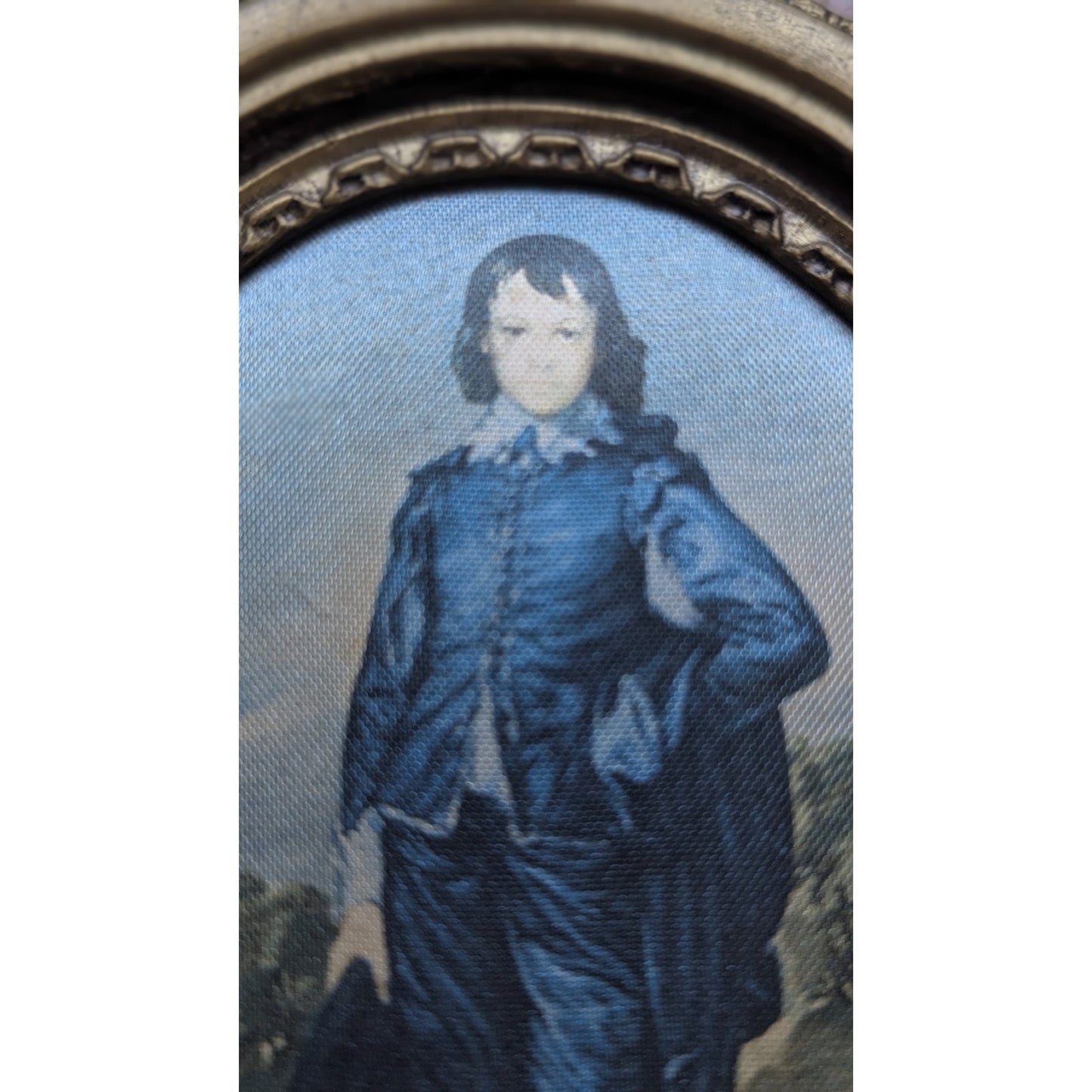 Vintage Blue Boy Gainsborough Oval Brass Frame Miniature Wall Art 1194