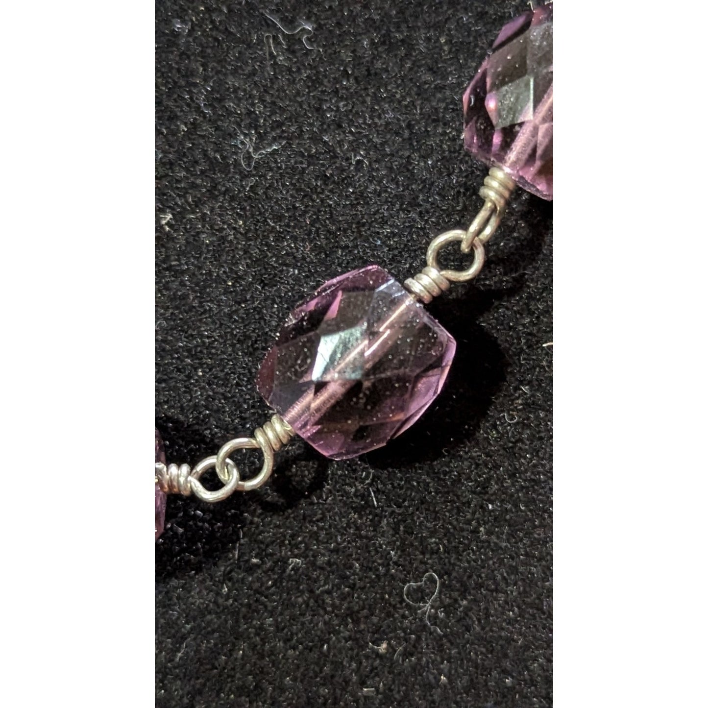 925 Sterling Silver Purple Faceted Crystal Link Station Necklace