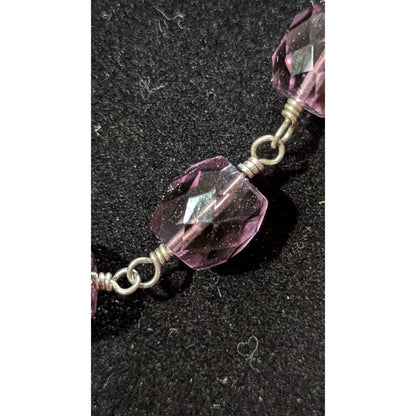 925 Sterling Silver Purple Faceted Crystal Link Station Necklace
