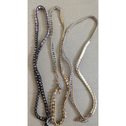 Lot of 3 Victoria Emerson 22-23" Boho Leather Wrap Necklaces - Jasper & Crystal