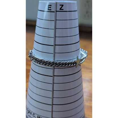 Vintage Celebrity Signed Silver Tone Curb Bracelet Star Heart Charm 7"
