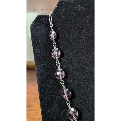 925 Sterling Silver Purple Faceted Crystal Link Station Necklace