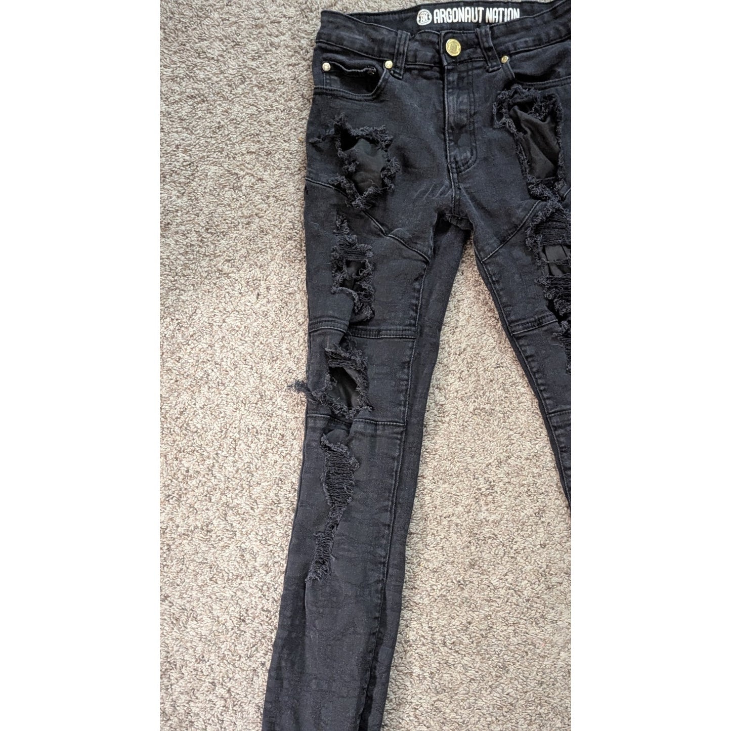 Argonaut Nation Men's Black Distressed Skinny Jeans Ripped Moto Style 30x32