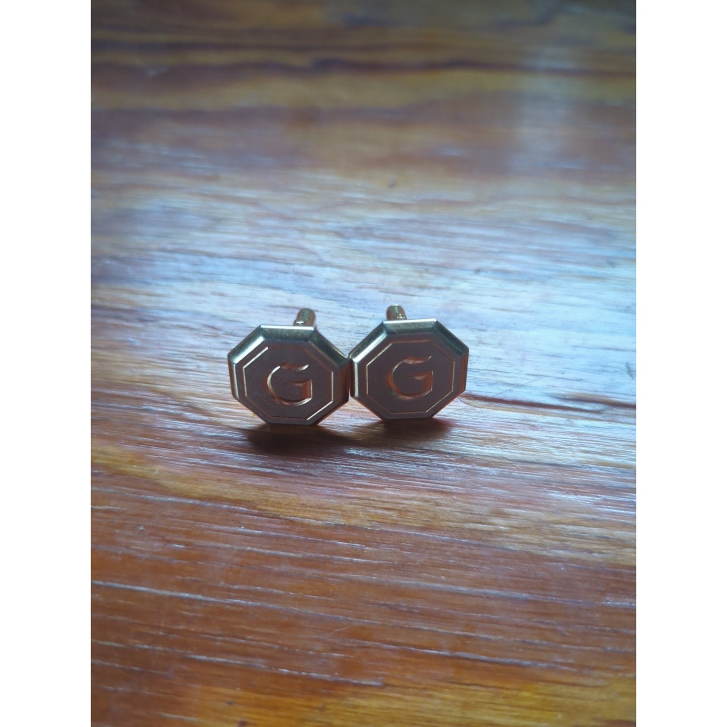 Vintage Monogram G Initial Cufflinks Gold Tone Octagon Shape Mens Formal