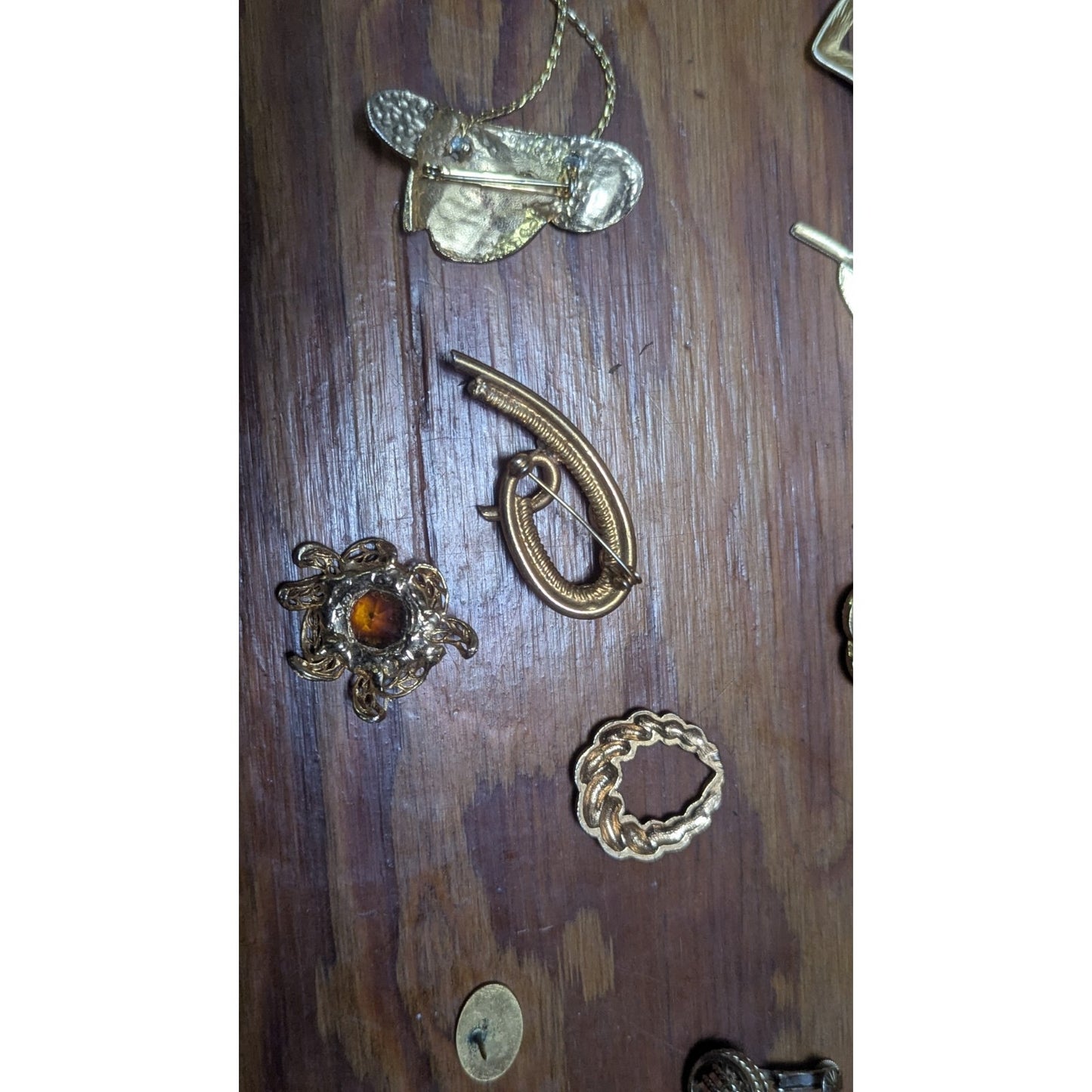 Vintage Gold Tone Jewelry Lot Brooches Pins Coin Earrings Bundle