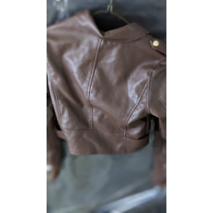 ASHLEY by 26 Intl Women's Size Medium Brown Faux Leather Moto Jacket Star Wars