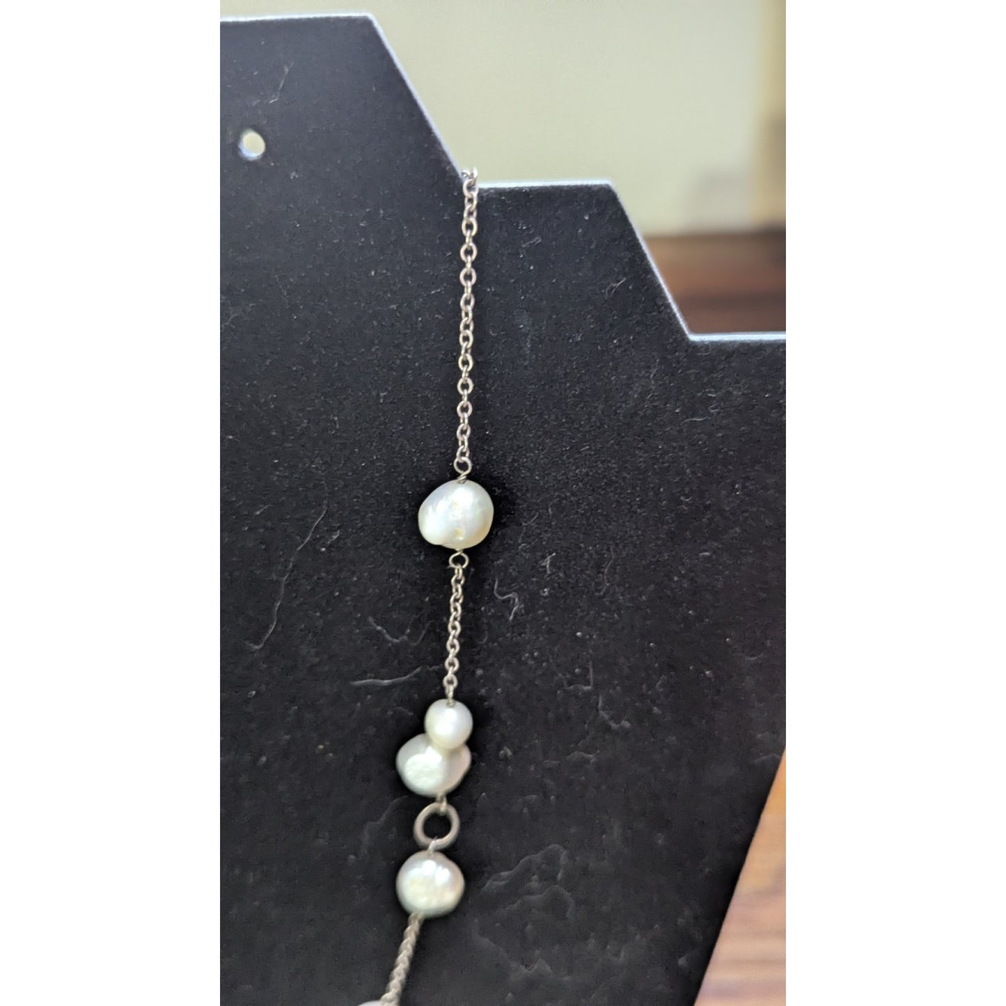 925 Sterling Silver Baroque Pearl Station Necklace Vintage Estate 10 In