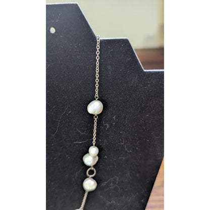 925 Sterling Silver Baroque Pearl Station Necklace Vintage Estate 10 In