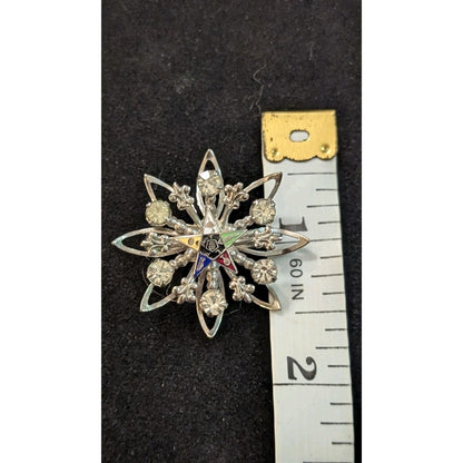 Vintage Order Eastern Star OES Masonic Brooch Pin Rhinestone Enamel Silver Tone