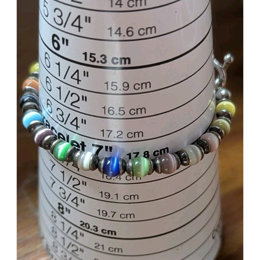 Vintage Sterling Silver 925 Multi-Color Cat's Eye Fiber Optic Bead Bracelet