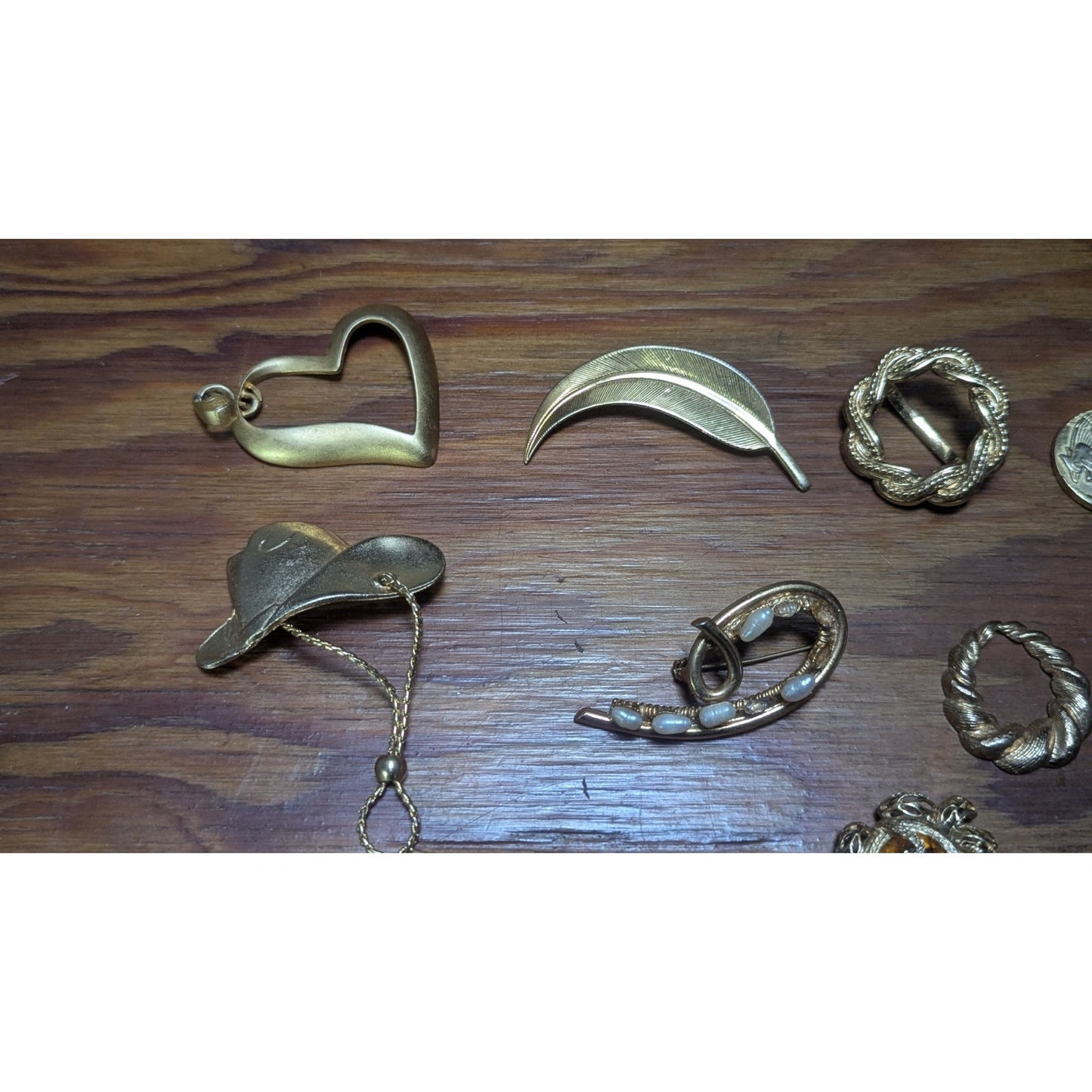 Vintage Gold Tone Jewelry Lot Brooches Pins Coin Earrings Bundle