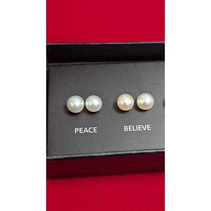 NYC Sterling Silver Multicolored Pearl Earring Set Peace Believe Love Hope Faith