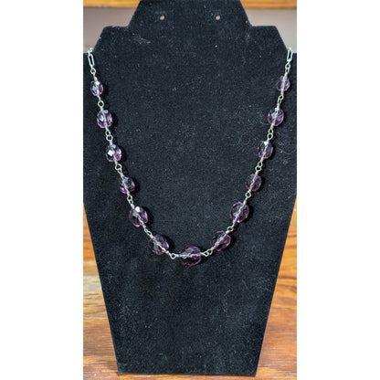 925 Sterling Silver Purple Faceted Crystal Link Station Necklace