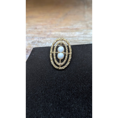 Vintage Coventry Gold Tone Clip On Earrings Oval Openwork Moonglow Beads