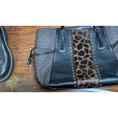 Michael Kors Uptown Astor Studded Tote Giraffe Calf Hair Black Michael Kors