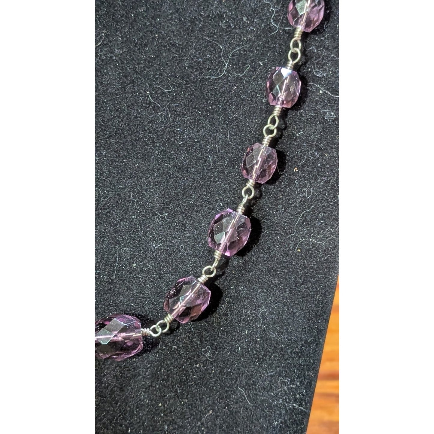 925 Sterling Silver Purple Faceted Crystal Link Station Necklace