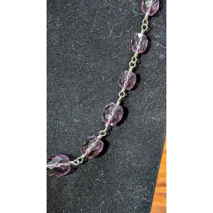 925 Sterling Silver Purple Faceted Crystal Link Station Necklace