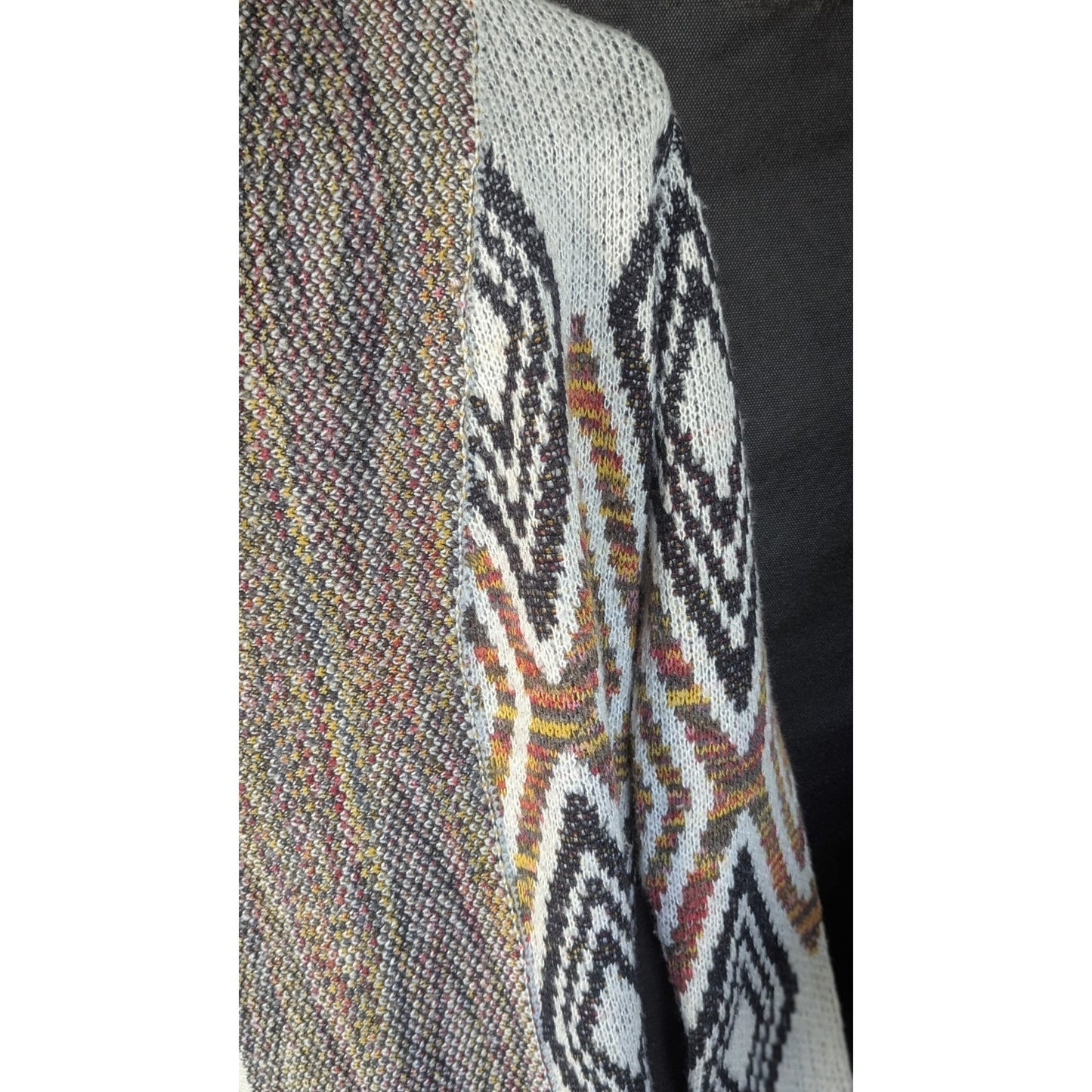 Woven Heart Womens M Open Front Cardigan Aztec Diamond Knit Sweater Ivory Multi