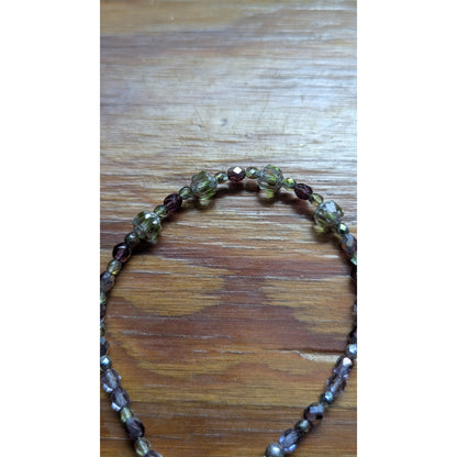 Czech Glass Bead Necklace Sterling Silver Toggle Clasp Purple Green