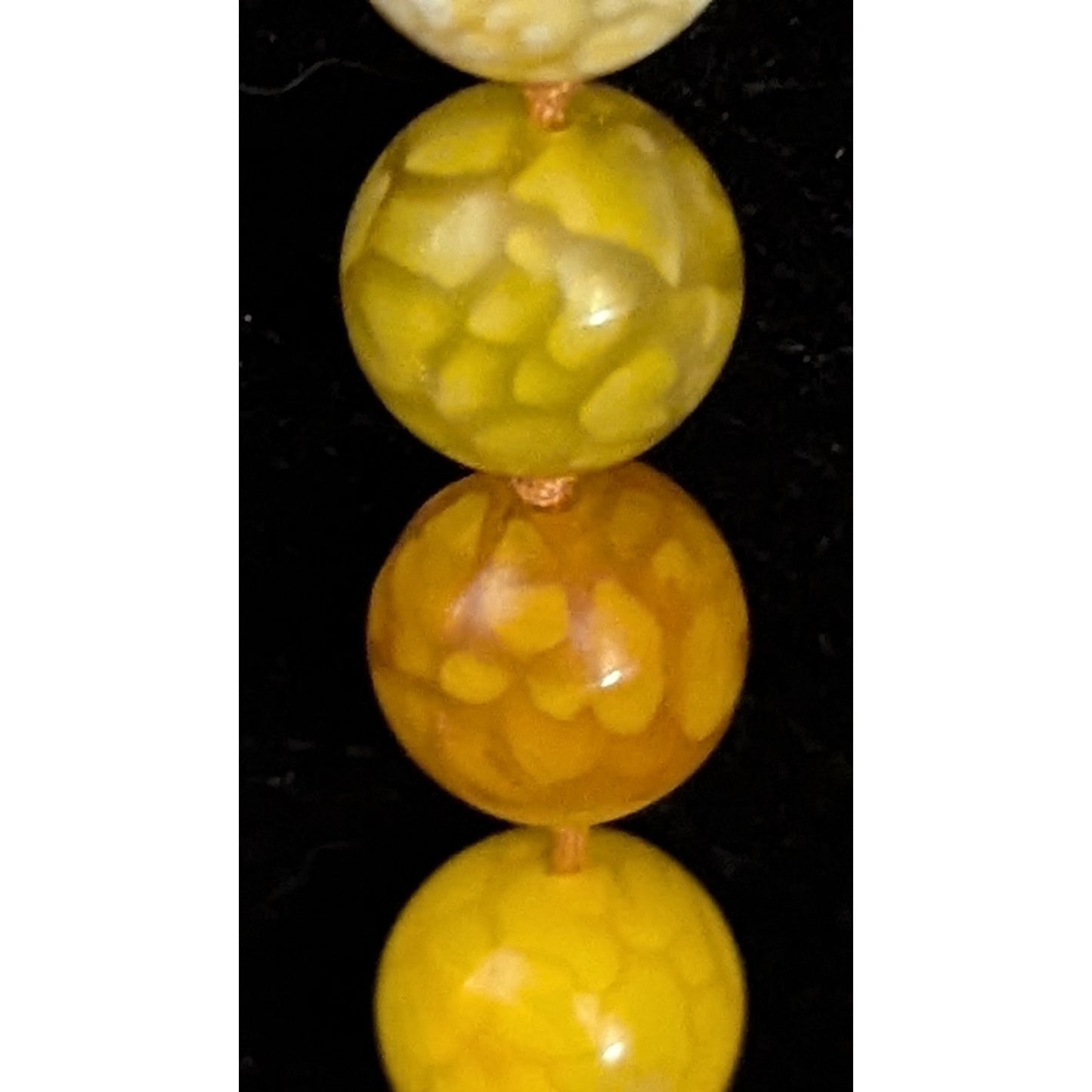 Yellow Dragon Vein Fire Agate 10mm Bead Necklace Hand Knotted 925 Clasp 18"